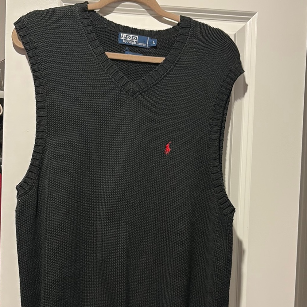 Ralph Lauren Charcoal Knit Vest with Red Logo